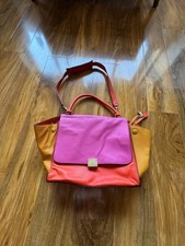 Celine Shoulder Bag Handbag Trapeze Leather Orange please read 