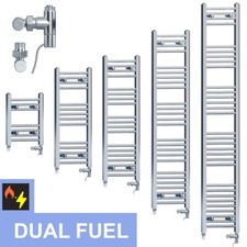 Dual Fuel Heated Towel Radiator 400mm Width Chrome– Electric Manual Kit & Valves