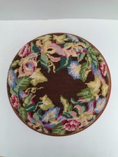 Vintage Tapestry Needlepoint Embroidered Footstool Floral Cottagecore Farmhouse