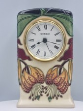 Moorcroft clock in Anna Lily pattern, designed by Nicola Slaney c 2012, working
