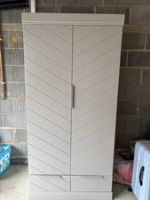 Grey Chevron Single Wardrobe With Drawers,  Shelf & Hanging Rail