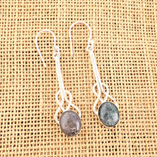 Natural Moss Agate Gemstone 925 Sterling Silver Handmade Jewelry Earring 1.76"