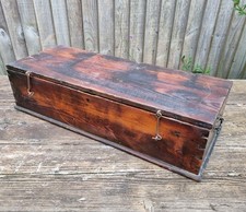 Antique Rustic Wooden Tool Box Chest Dovetailed Handles Carpenter Storage Box