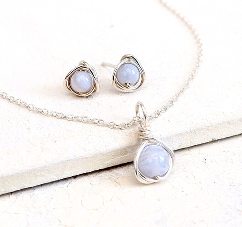 Blue lace agate necklace - blue,