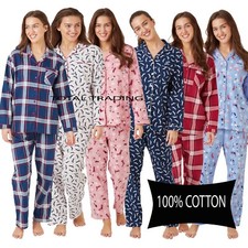 Ladies  Pyjamas 100% Cotton Womens brushed  Nightwear PJs Set