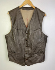 Real Leather Waistcoat Vest Size Large 42" Chest Men`s Brown - Good Condition