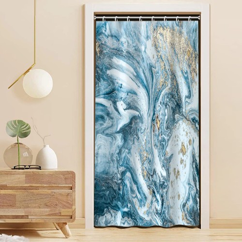 Blue shower curtain - shower, curtain,
