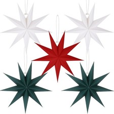 5 PCS 12-Inch 9-Pointed Paper Star Lanterns Hanging Decor for Christmas/Wedding