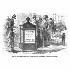 LONDON The New Post Office Letter Box at Fleet Street - Antique Print 1855