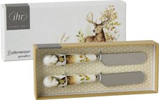 Hunted Deer Butter Spreader  Set of 2, Porcelain Handles, Stainless Steel