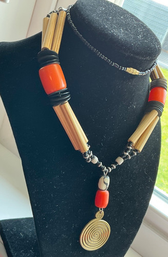 Vintage tribal amber disc - amber,