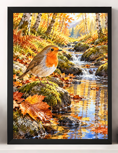Autumn robin print - a4,