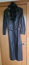 Stunning Lambs Leather Long Coat in dark brown with detachable fur collar. UK14