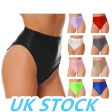 UK Women Glossy High Cut Briefs High Waist Stretchy Knickers Underwear Swimwear