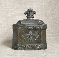 Antique c1770 George III Fleur-De-Lis Tobacco Jar Box Caddy 3 Feather Finial