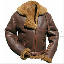 B3 RAF Brown Mens Bomber Flying Aviator Fur Irvin Real Shearling Leather Jacket