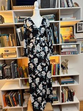 Flynn Skye Long Sleeve Maxi Dress Womens XS Black Blue Silver Roses Tie Front