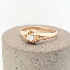 Antique 18k 18ct Gold Diamond Gypsy Ring Solitaire Natural Old Cut 1916 Hallmark