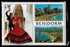 Benidorm Multi View Flamenco Dress Embroidered Silk Spain Postcard