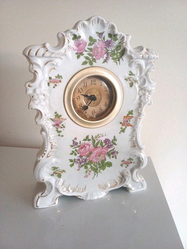 Ornate porcelain mantle clock - ornate,