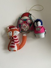 Christmas Tree Decorations X3. Fox, Penguin & Felt Owl.  ? Fat Face/White Stuff