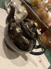 Vintage Brown Glazed Teapot with Gold Floral Motif – Made in England