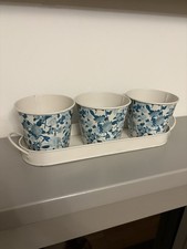 Royal Horticultural Society Blue And White Three Plant Pots And Tin Tray