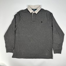 Vintage Ralph Lauren Rugby Shirt Mens XL Grey Long Sleeve Polo Shirt