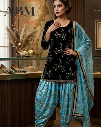 Blue embroidered velvet - blue,