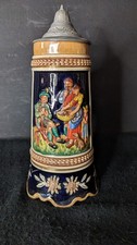 Vintage 1/4 Pint Ceramic German Musical Beer Stein With Pewter Lid