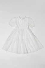 Coast Girls Bridesmaid Dress Puff Sleeve Tiered Tulle Ivory Midi Wedding