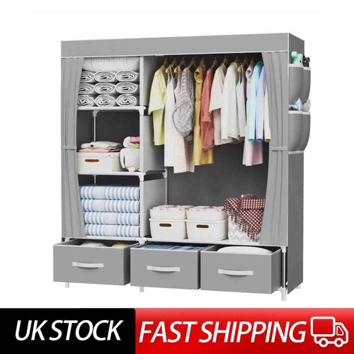 Gray canvas wardrobe - canvas, portable
