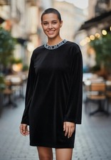 Cheap Monday black logo  velvet oversized mini dress size S