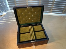 Tunbridge ware jewellery box plush interior working lock key and inner tray