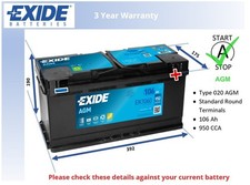 AGM Car Battery EK1060 Exide