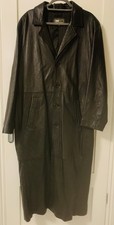 Full Length Men's Leather Trench Coat Size XL Black Vintage In Excellent Cond