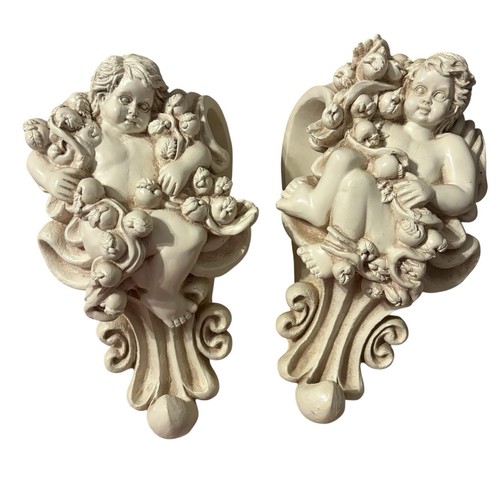 Vtg resin cherub angel curtain - resin,