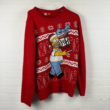 Primark The Simpsons Christmas Jumper Mens 2XL Festive Duff Beer Red