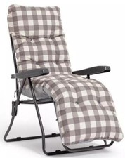 Brown Check Cushion Sun Lounger Sunbed Folding Recliner Chair Garden