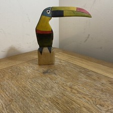 Vintage Mexican Small Wooden Toucan Bird Sculpture Hand Carved & Painted