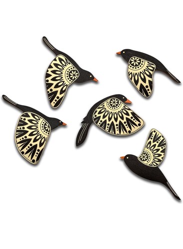 Black wooden bird wall - wooden,