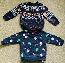 TWO BOYS CHRISTMAS TOPS FROM MATALAN AND PRIMARK AGE 12-18 MONTHS