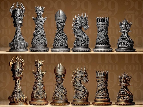 Skull chess set digital stl - set,