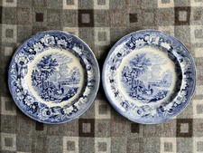 Pair of antique blue & white pearlware DILLWYN SWANSEA plates