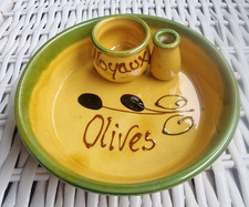 Vintage Olive Dish 15.5cm Spainish Handpainted Tapas 2 Compartments VGC