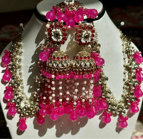 Gold and hot pink - gold, earrings