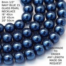 QUALITY GLASS PEARL NECKLACES, BRACELETS & EARRINGS 8mm 1/3" NAVY BLUE 15
