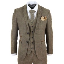 Mens 3 Piece Suit Tweed Check
