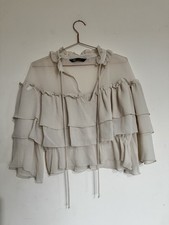 Zara Cream Sheer Ruffle Blouse
