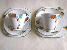 2 Victoria China Art Deco Tea